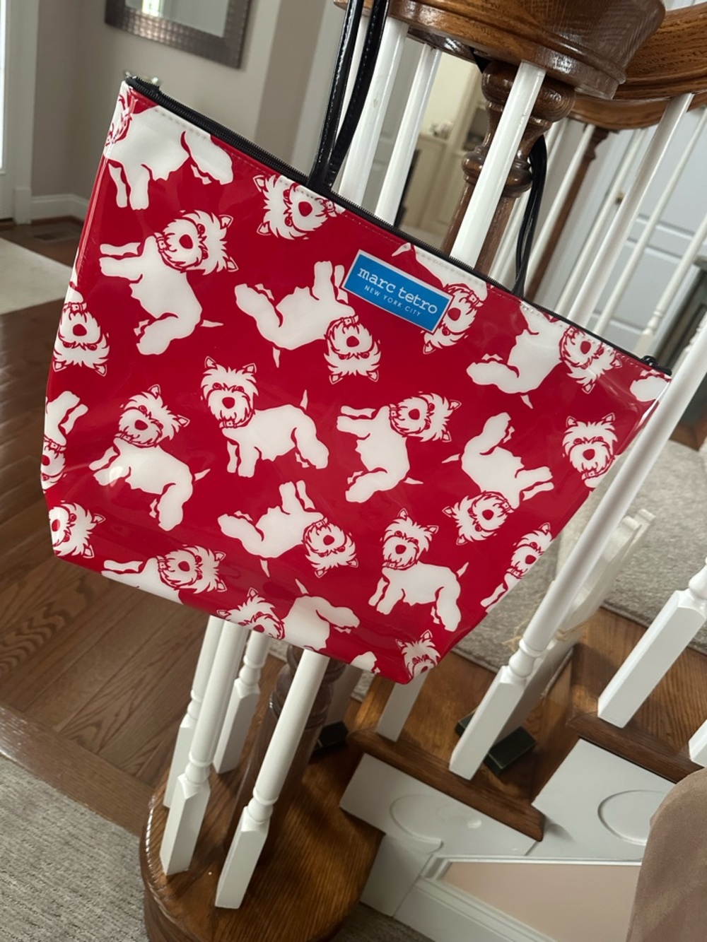 Marc Tetro Red & White Dog Print Zip Tote